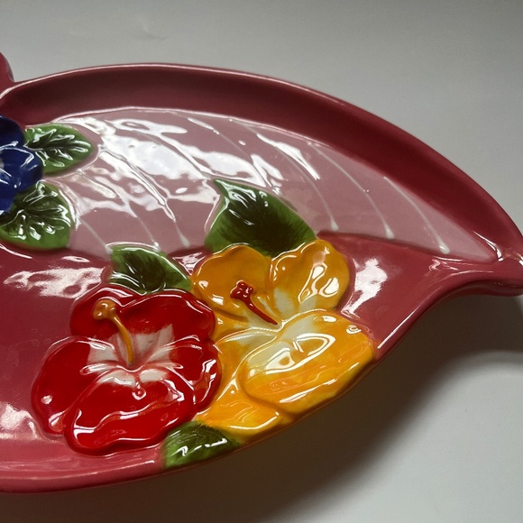 Pier 1 Imports Pink Flamingo/Tropical Florida Design Plate/Tray-Hand Painted - Picture 6 of 7